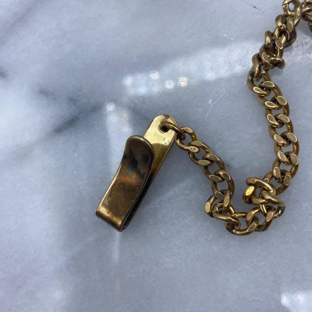 Milan Mens Pocket Watch Gold Golfer Relief Quartz Hunter Case Chain Clip Club